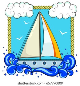 Yacht on the waves. Summer track with yacht
