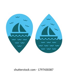 yacht on the waves surrounded by seagulls simple vector isolated icons