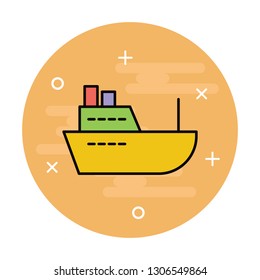 Yacht on waves thin line icon