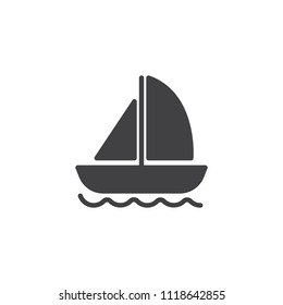 Yacht on waves vector icon. filled flat sign for mobile concept and web design. Floating ship simple solid icon. Symbol, logo illustration. Pixel perfect vector graphics
