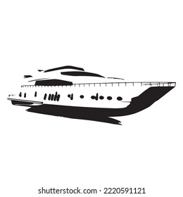 Yacht on a white background, vector image of a yacht in black