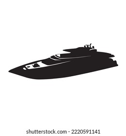 Yate sobre fondo blanco, imagen vectorial de un yate en negro