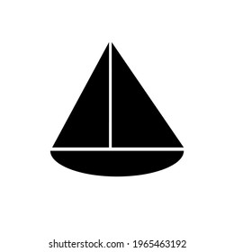Yacht outline vector icon. Travel sign. Boat symbol. Nautical concept. Sailing ship. Transportation element. Flat simple line design illustration.