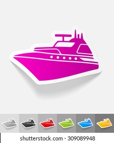 yacht paper sticker with shadow. Vector illustration