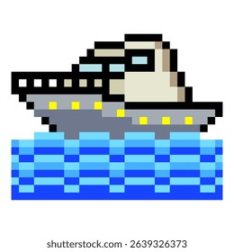 Yacht in pixel art style isolated on white background