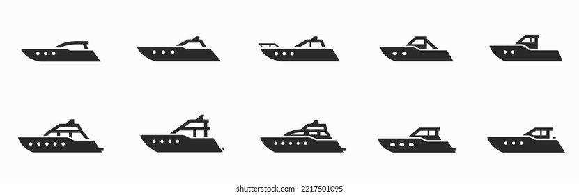 yacht and powerboat icon set. motor boats for travel and vacation. isolated vector images