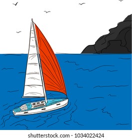 Yacht race poster design with sail boat sketch