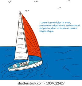 Yacht race poster design with sail boat sketch