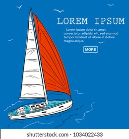 Yacht race poster design with sail boat sketch