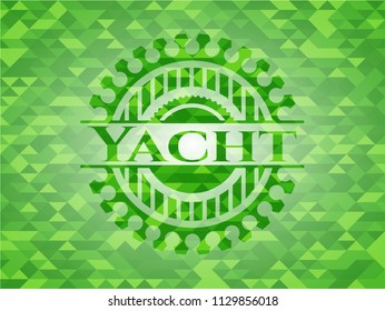 Yacht realistic green emblem. Mosaic background