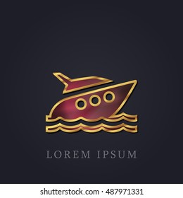 Yacht Red Ruby with Golden Frame Precious Jewellery Icon / Logo Design