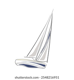 Yate, regata, vela, arte de línea Ilustración vectorial aislada, dibujar a mano deporte acuático