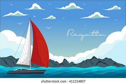 Yacht regatta. Sea and Ocean Travel Element. Sport and Holiday Template.