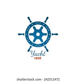 Yacht rent logo template with steering wheel on white background