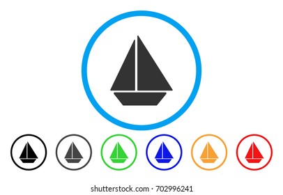 Yacht rounded icon. Vector illustration style is a flat iconic symbol inside a blue circle, with black, gray, blue, green, red, orange versions. Designed for web and software interfaces.
