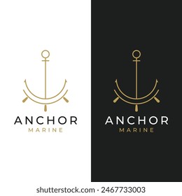 Yacht rudder logo design with sea waves, rope and vintage anchor. Logo for business, sailor, sailing.