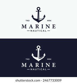 Yacht rudder logo design with sea waves, rope and vintage anchor. Logo for business, sailor, sailing.