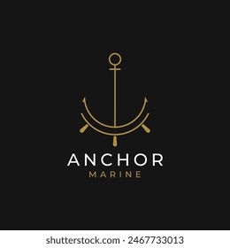 Yacht rudder logo design with sea waves, rope and vintage anchor. Logo for business, sailor, sailing.