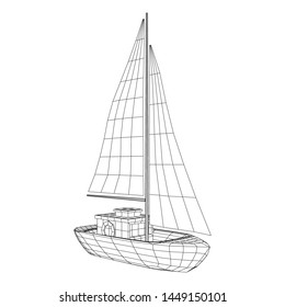 Yacht or sail boat. Luxury yacht race, sea sailing regatta concept. Wireframe low poly mesh vector illustration