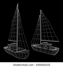 Yacht or sail boat. Luxury yacht race, sea sailing regatta concept. Wireframe low poly mesh vector illustration