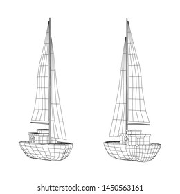 Yacht or sail boat. Luxury yacht race, sea sailing regatta concept. Wireframe low poly mesh vector illustration