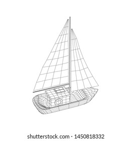 Yacht or sail boat. Luxury yacht race, sea sailing regatta concept. Wireframe low poly mesh vector illustration
