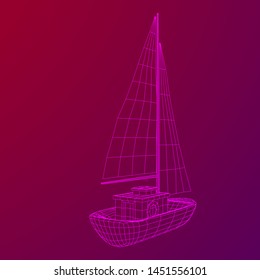 Yacht or sail boat. Luxury yacht race, sea sailing regatta concept. Wireframe low poly mesh vector illustration