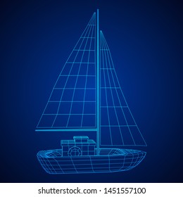 Yacht or sail boat. Luxury yacht race, sea sailing regatta concept. Wireframe low poly mesh vector illustration
