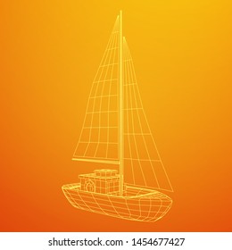 Yacht or sail boat. Luxury yacht race, sea sailing regatta concept. Wireframe low poly mesh vector illustration