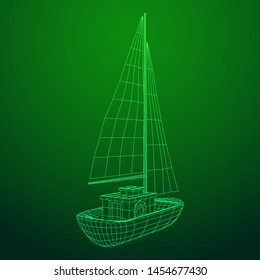 Yacht or sail boat. Luxury yacht race, sea sailing regatta concept. Wireframe low poly mesh vector illustration