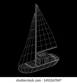 Yacht or sail boat. Luxury yacht race, sea sailing regatta concept. Wireframe low poly mesh vector illustration