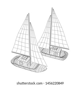 Yacht or sail boat. Luxury yacht race, sea sailing regatta concept. Wireframe low poly mesh vector illustration