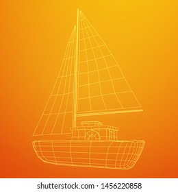 Yacht or sail boat. Luxury yacht race, sea sailing regatta concept. Wireframe low poly mesh vector illustration