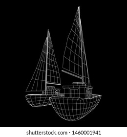 Yacht or sail boat. Luxury yacht race, sea sailing regatta concept. Wireframe low poly mesh vector illustration
