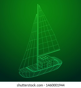 Yacht or sail boat. Luxury yacht race, sea sailing regatta concept. Wireframe low poly mesh vector illustration