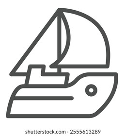 Yacht with sail cloth line icon, marine port concept. Vector graphics. Private ship, sea water transport sign on white background, outline style icon for mobile or web design