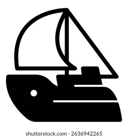 Yacht with sail cloth solid icon, marine port concept. Vector graphics. Private ship, sea water transport sign on white background, style mobile or design