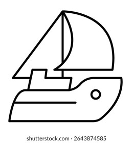 Yacht with sail cloth thin line icon, marine port concept. Vector graphics. Private ship, sea water transport sign on white background, style mobile or design