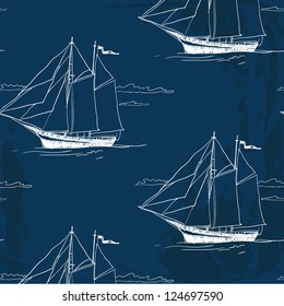 The Yacht, Sail The Ocean. Seamless Pattern