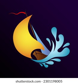 Yacht with a sail on the blue wave. Design for travel and sea holidays