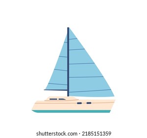 Yacht Or Sailboat Isolated On White Background. Nautical Boat, Sea Vessel For Travel, Vacation And Yachting Sport Race Competition In Ocean. Speedboat Engine Isolated Cartoon Vector Illustration