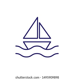 Yacht, sailboat outline vector icon