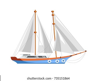 Yacht sailboat or sailing frigate ship sea cruise boat vector flat icon