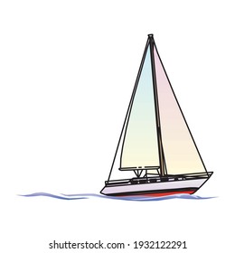 Yacht sailboat or sailing ship, sail boat marine cruise travel vector icon isolated on a white background