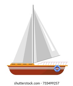 Yacht sailboat or sailing ship, sail boat marine cruise travel vector icon