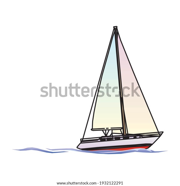 Yacht sailboat or\
sailing ship, sail boat marine cruise travel vector icon isolated\
on a white background