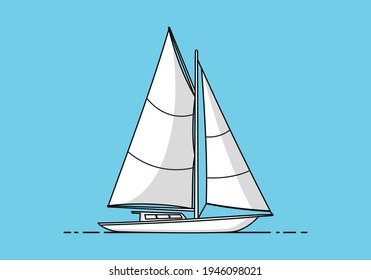 Yacht sailboat or sailing ship, sailing ship vector icon isolated on blue background in flat design style