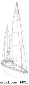 Yacht sailboat or sailing ship wire-frame. Vector illustration. Tracing illustration of 3d.