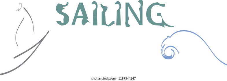 Yacht, sailboat, sky, clouds, logo. Vector illustration.