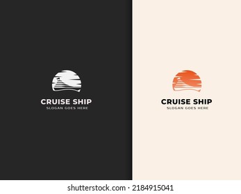 Yacht and sailboat symbol logo design on sunset background, cruise ship, catamaran